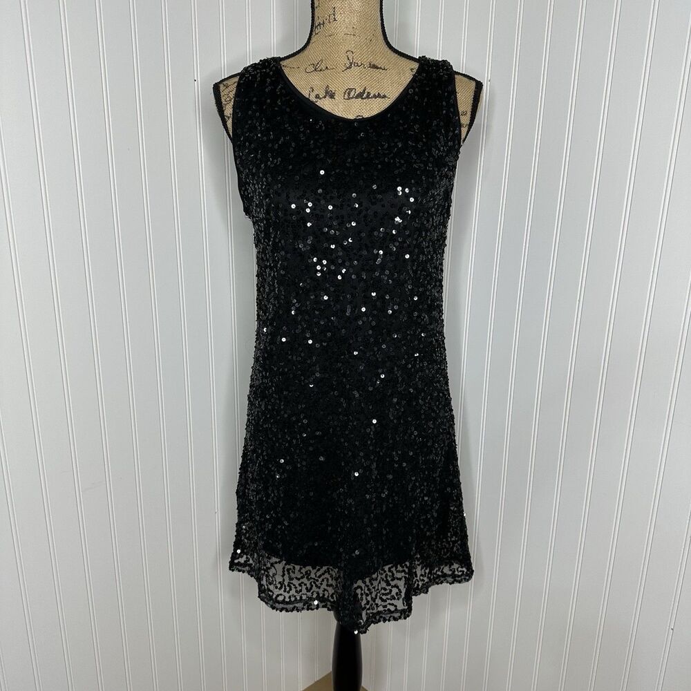 Rue 21 Black Sequin Mini Dress Lined LBD Cocktail Party Glam Event HOCO Sz L - Picture 14 of 14